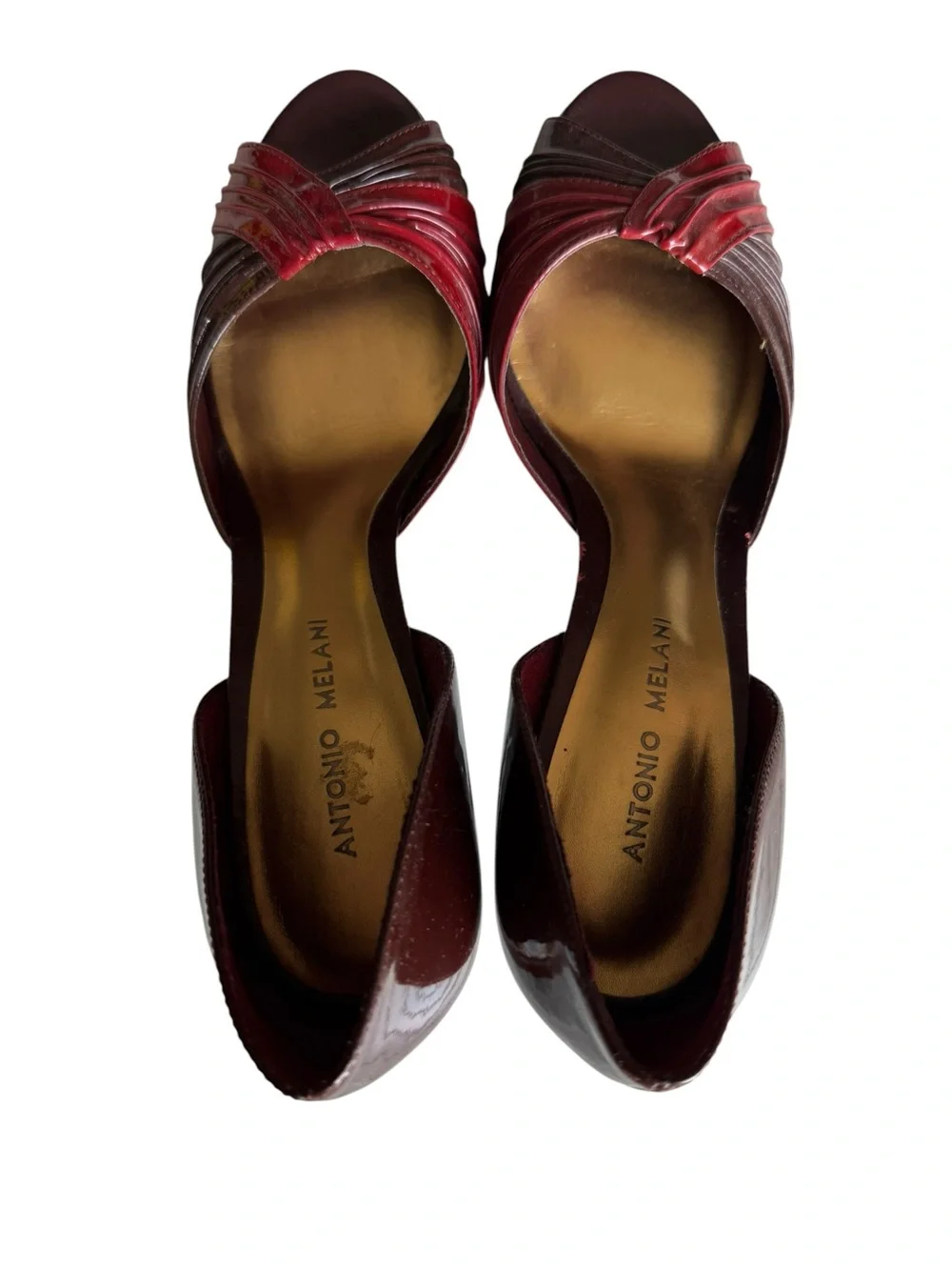 ANTONIO MELANI Burgundy Red Patent Leather D'Orsay Peep-Toe Heels Size 8.5 Voila